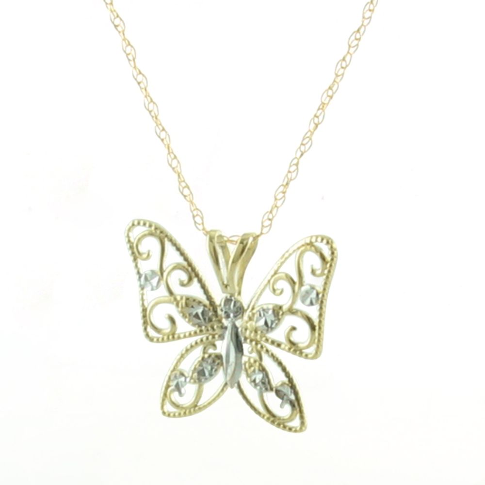 10K Two-Tone Gold Butterfly Pendant with