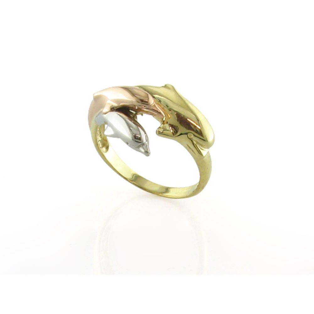 Rose, White and Yellow Gold Dolphin Ring