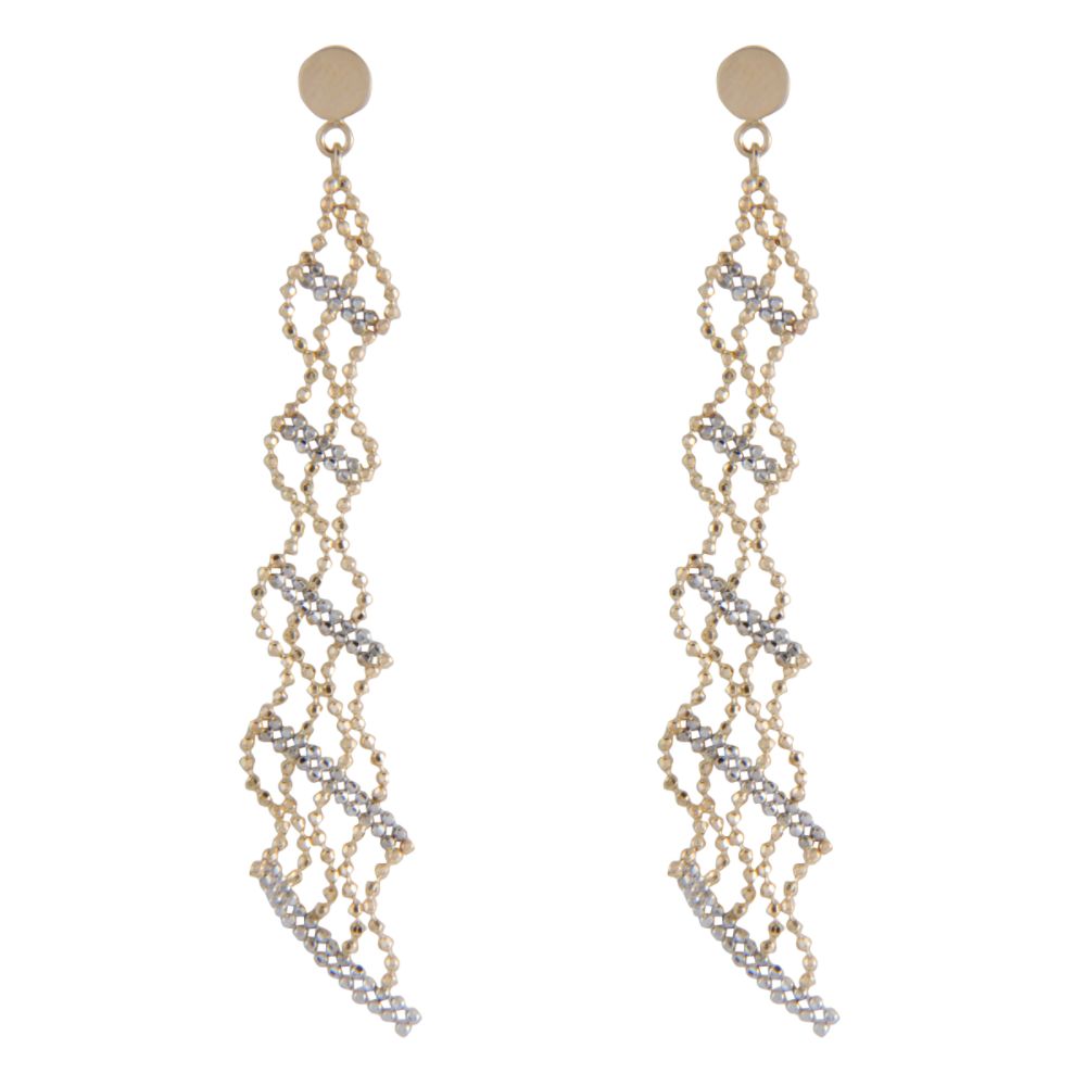 Wavy Beaded Drop Earrings in 10K Yellow Gold