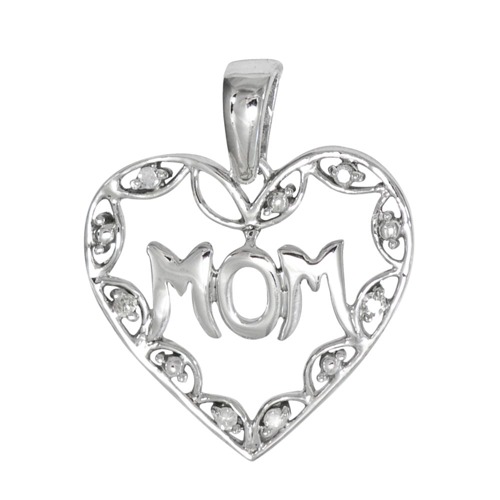 "MOM'' in Heart with Diamond Charm. 10K