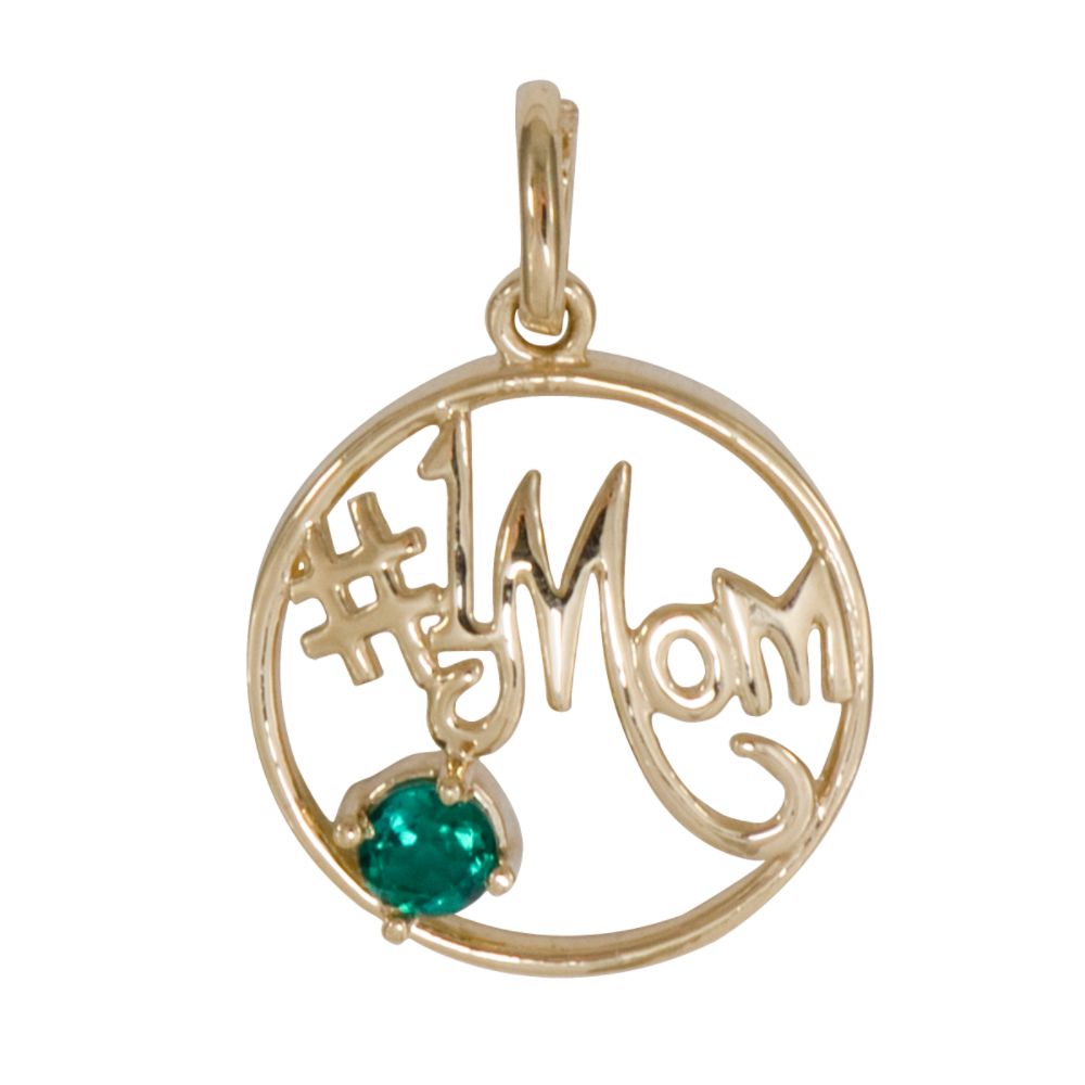 #1 Mom and Lab Created Emerald in Circle Charm. 10K Yellow Gold at Sears.com