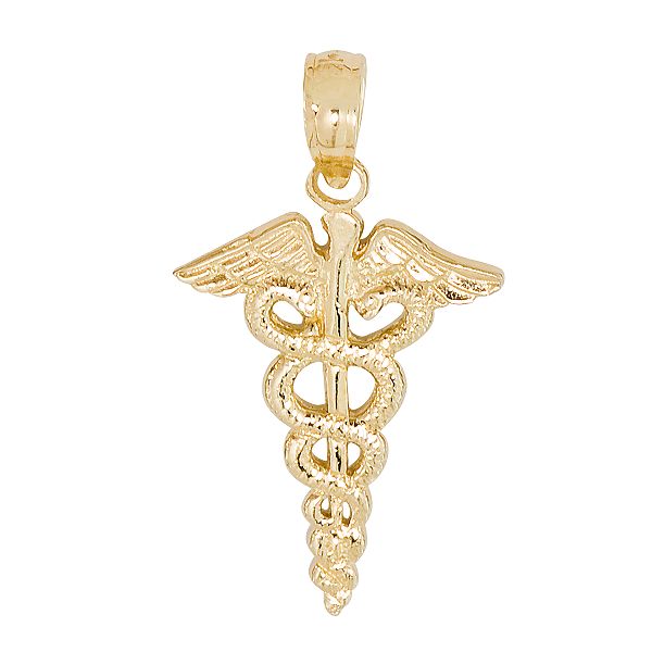 Caduceus Symbol Charm. 10K Yellow Gold