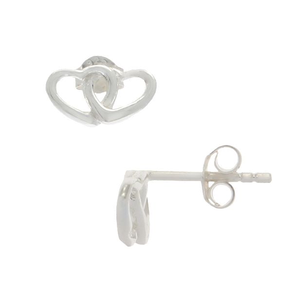 Sterling Silver Crossed Heart Stud Earrings