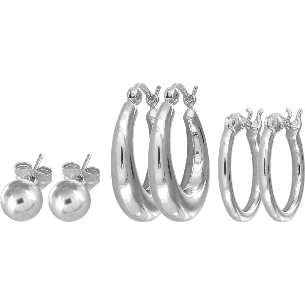 Sterling Silver 3-Pair Polished Ball Stud and Hoop Earring Set at Sears.com