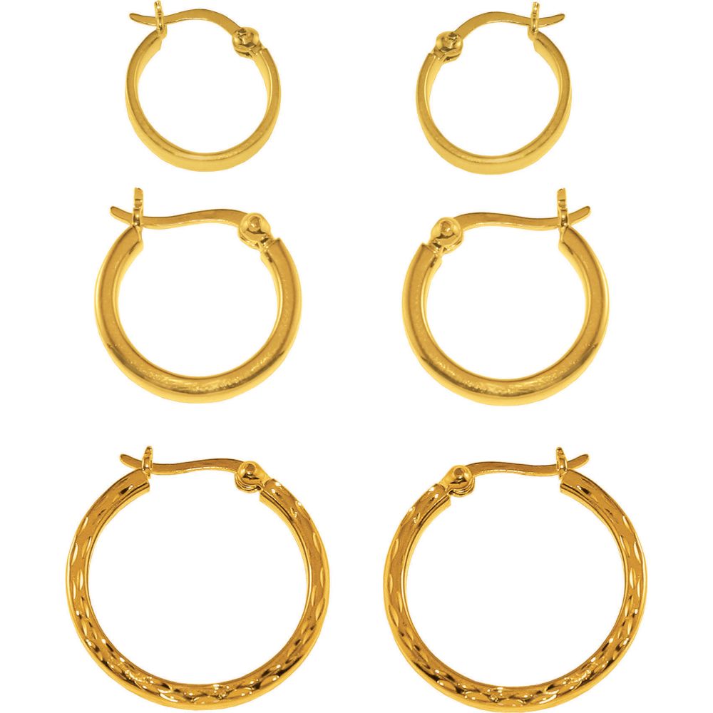 Gold over Sterling Silver 3-Pair Polished & Diamond Cut Hoop Earring Set at Sears.com
