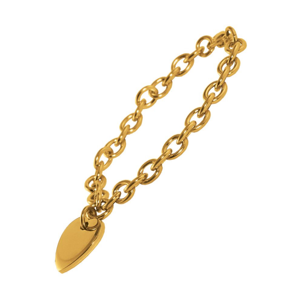 Chain Bracelet with Heart Charm in 18K Yellow Gold over Sterling Silver