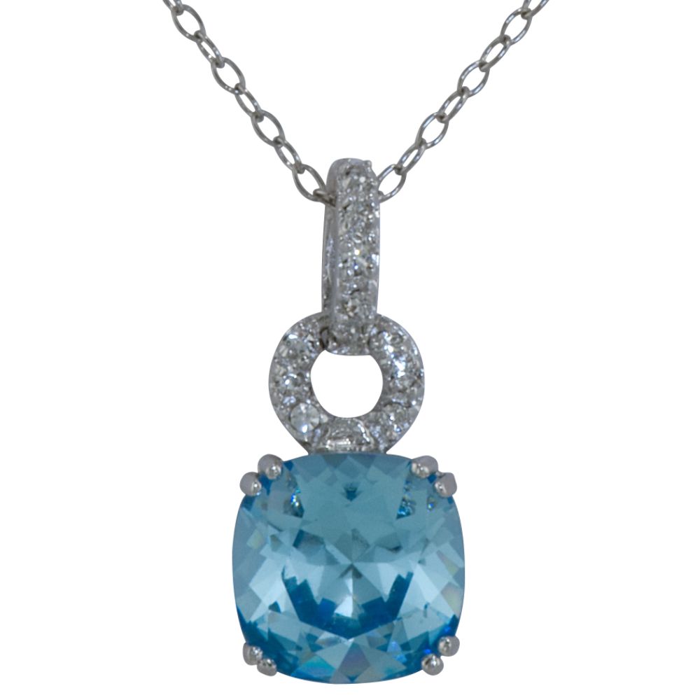 Cushion Cut Aquamarine & Clear Swarovski Crystal Pendant in Rhodium over SS at Sears.com