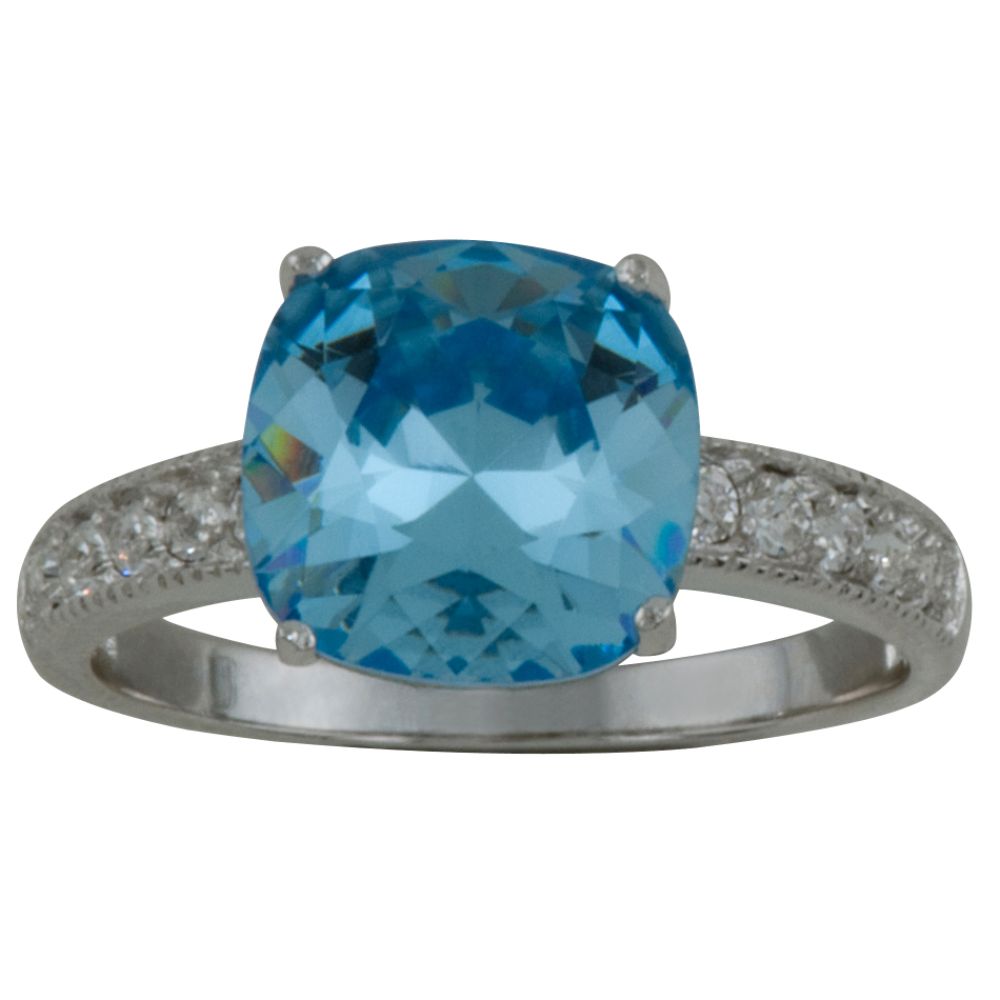 Cushion-cut Aquamarine & Clear Swarovski Crystal Ring in Rhodium over SS at Sears.com