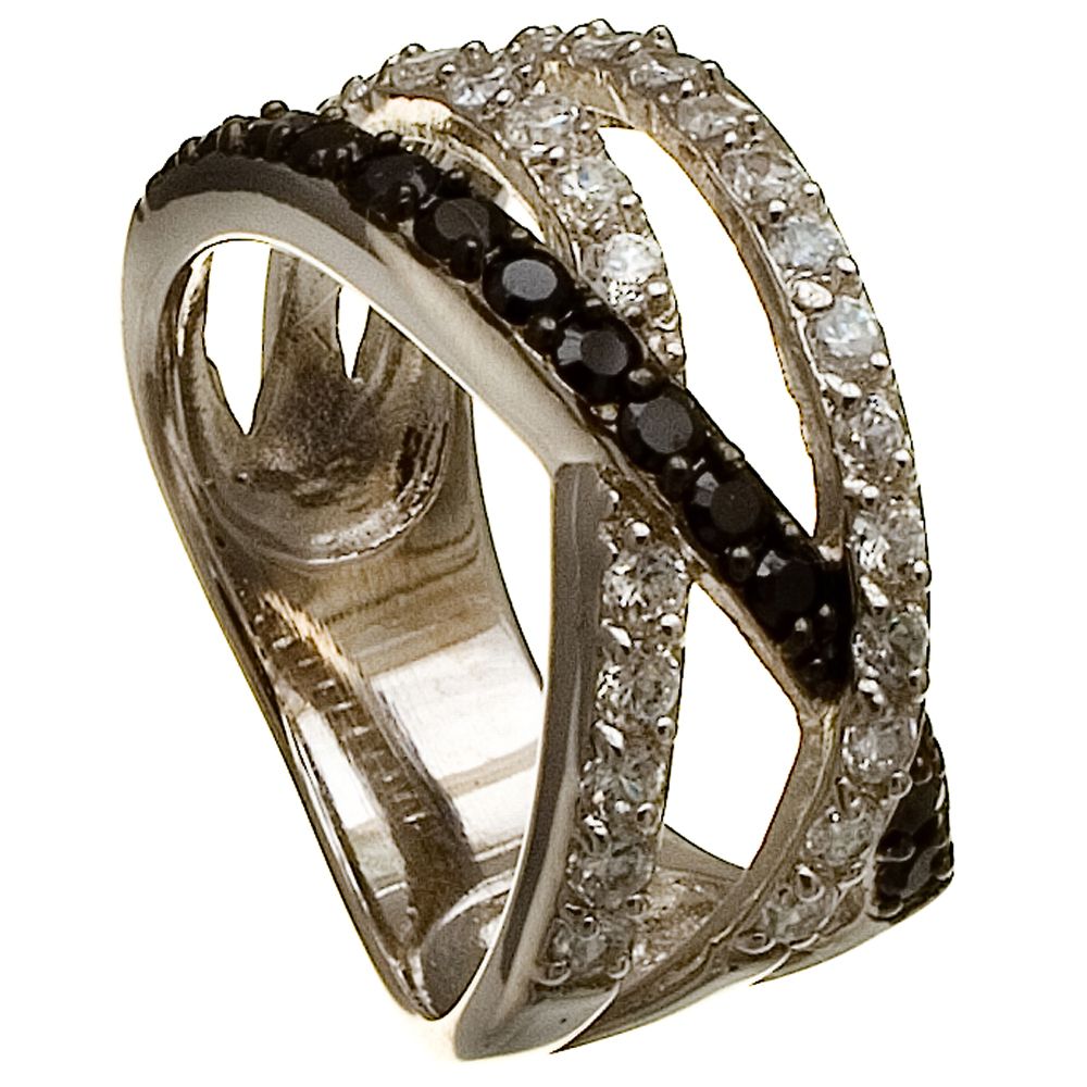 Sterling Silver Ring with Black and White