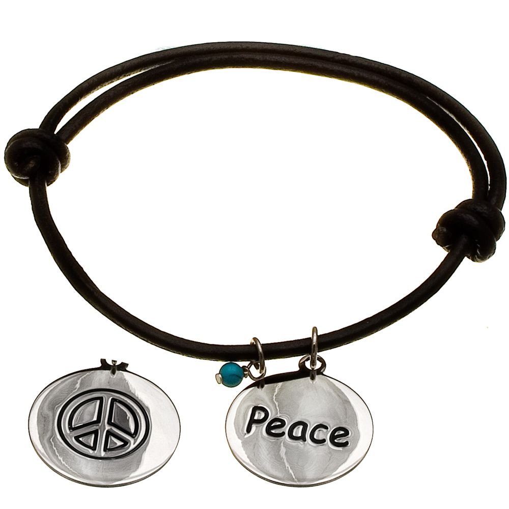 Adjustable Sterling Silver Peace Leather Bracelet at Kmart.com