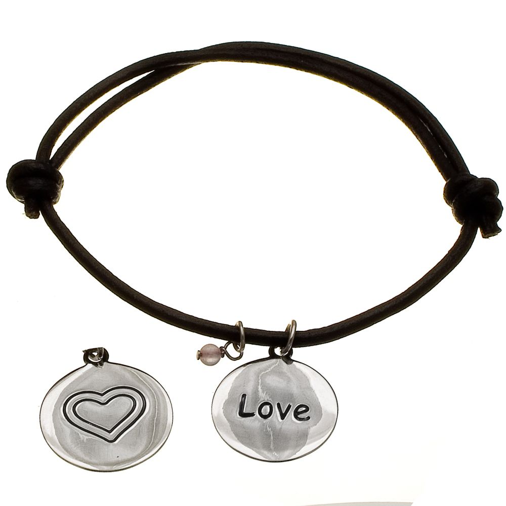 Adjustable Sterling Silver Heart and Love Leather Bracelet at Sears.com