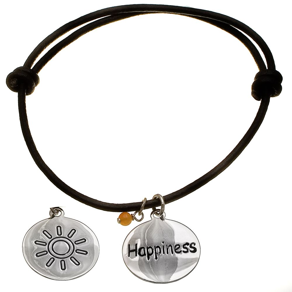 Adjustable Sterling Silver Flower and Happiness Leather Bracelet at Kmart.com