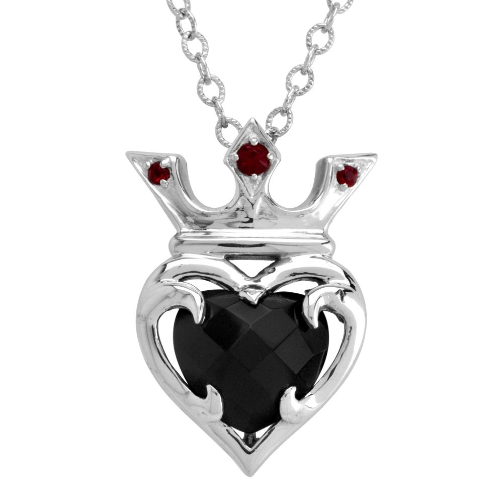 Rock & Redemption Rebel Queen Black & Burgundy Crystal Heart Pendant in Sterling Silver