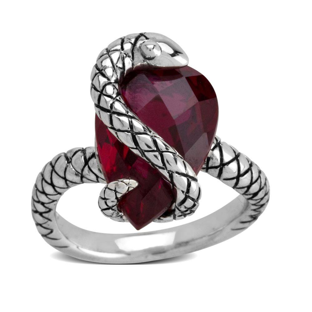 Rock & Redemption Lab Created Ruby Ring With Sterling Silver Snake