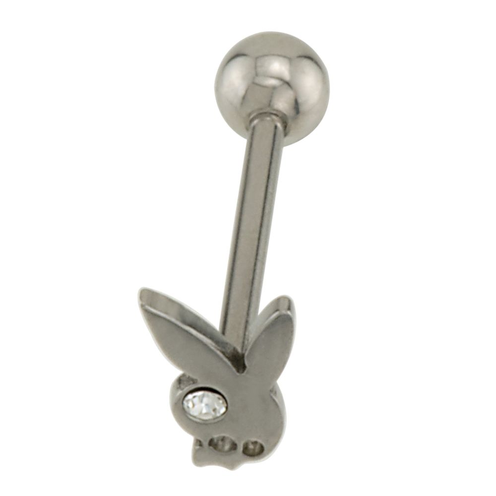 PlayBoy Tongue Ring with Crystal Detail Playboy&reg; Bunny Accent in 14 Gauge Steel at Sears.com