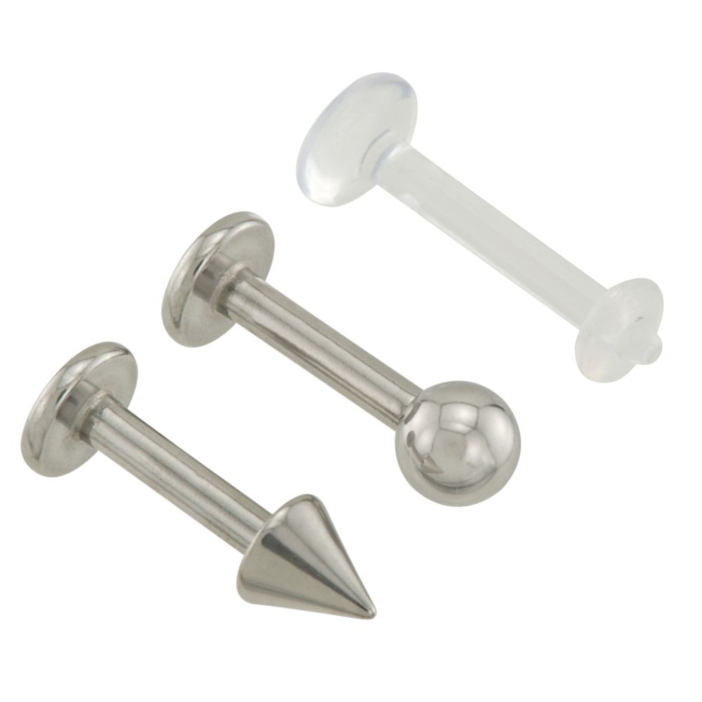 BodyBling 3-Pack Labrets with Round/Cone Bead Accents in 14 Gauge Steel with Retainer at Kmart.com