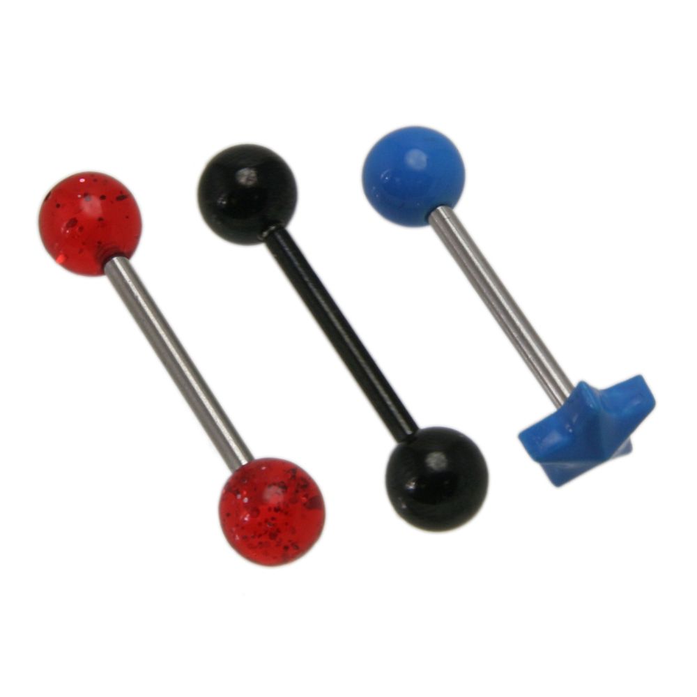 BodyBling 3-Pack Tongue Ring with Red/Black/and Blue Star Bead Accents in 14 Gauge Steel at Kmart.com