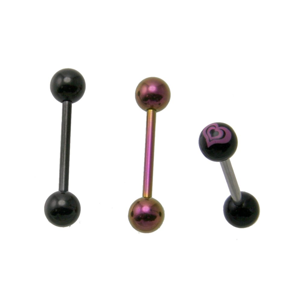 BodyBling 3-Pack Tongue Ring with Heart Detail Bead Accents in 14 Gauge Steel at Sears.com