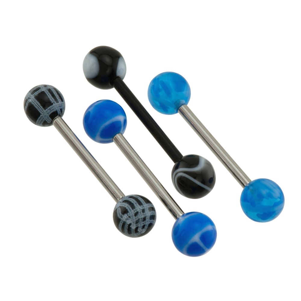 BodyBling 4-Pack Tongue Ring w/Blue/Black Bead Accents in Silvertone 14 Gauge Steel at Kmart.com