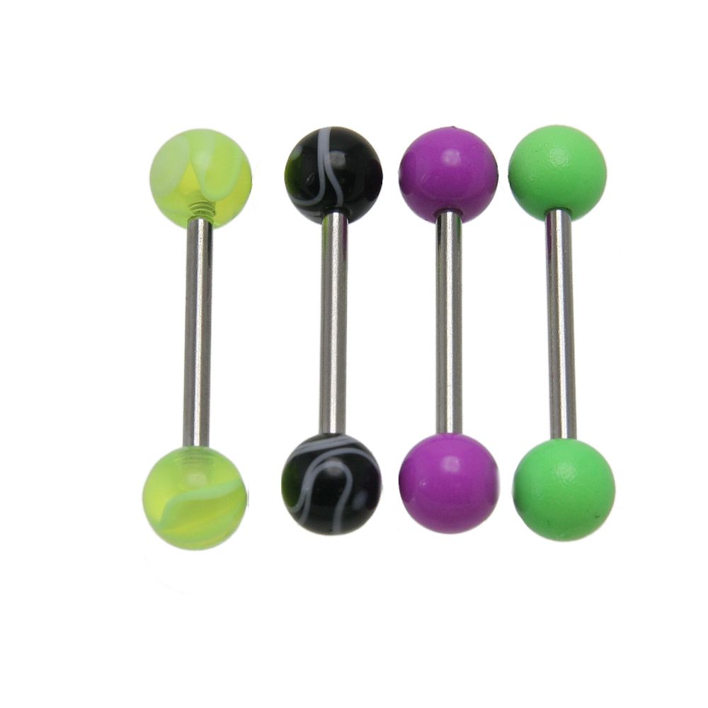 BodyBling 4-Pack Tongue Rings w/Pink/Yellow/Green/Black Glo Beads in ST 14 Gauge Steel at Sears.com