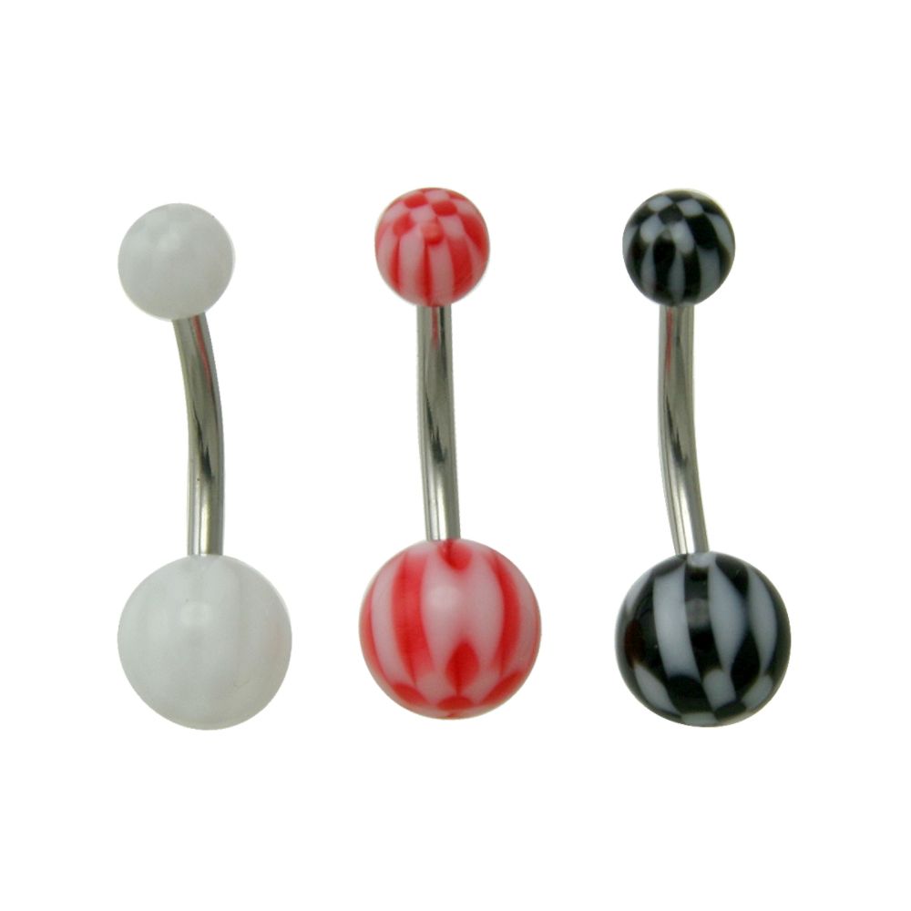 BodyBling 3-Pack Belly Rings with Checkered Bead Accents in 14 Gauge Steel at Sears.com