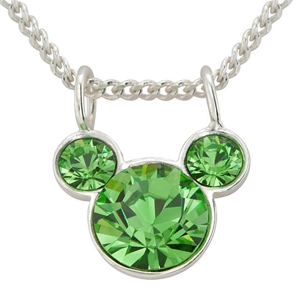 Disney Peridot Crystal Mickey Mouse Pendant in Sterling Silver 