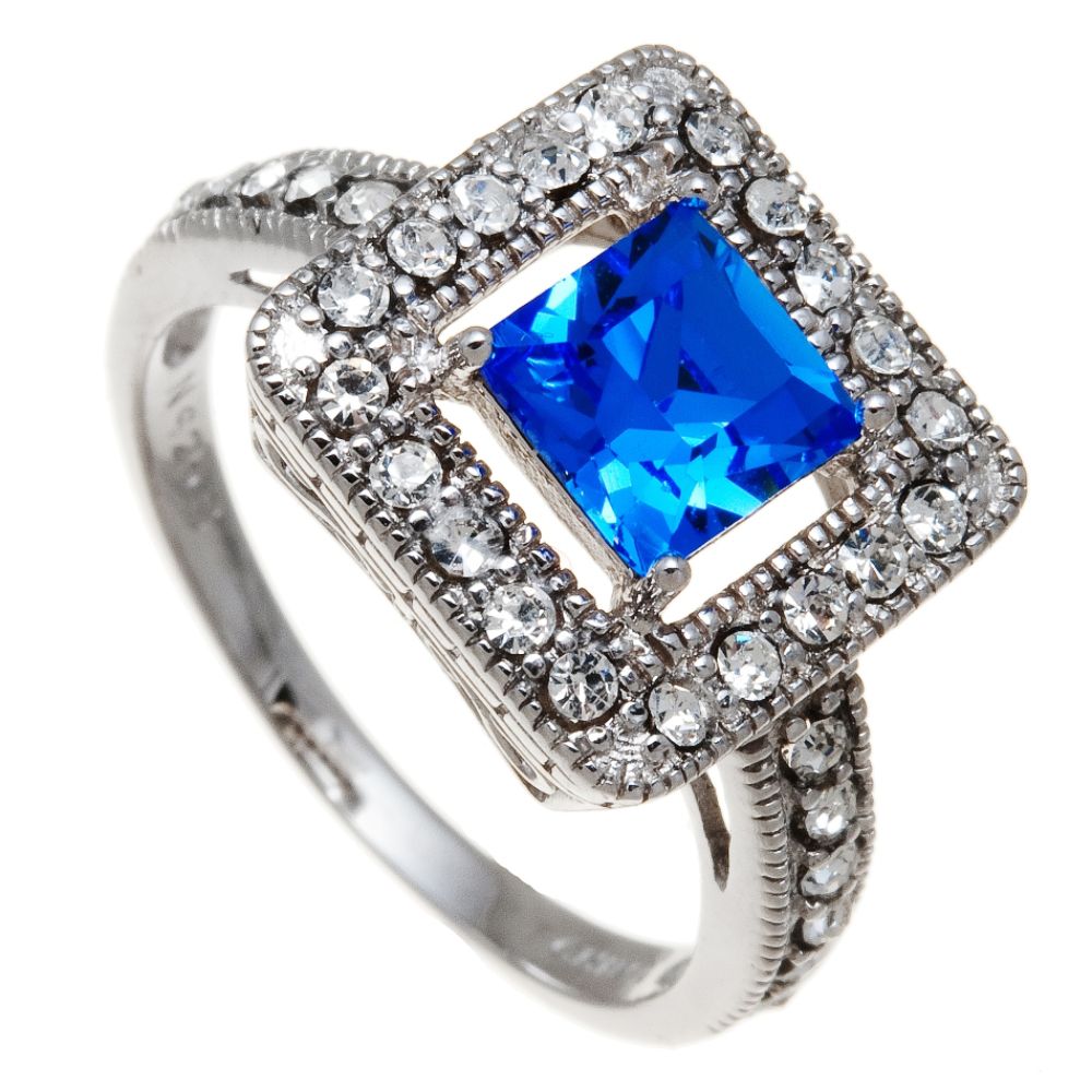 Blue Crystal Square Sterling Silver Ring at Sears.com