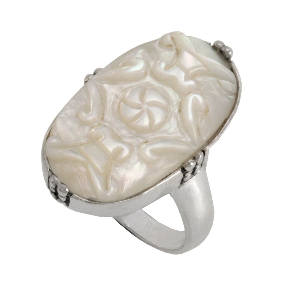 Mother of Pearl Carved Oval Ring in Sterling