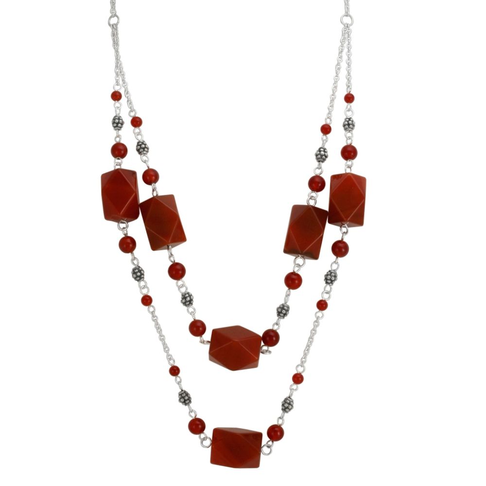 Double Strand Carnelian Nugget And Bead Necklace In Sterling Silver