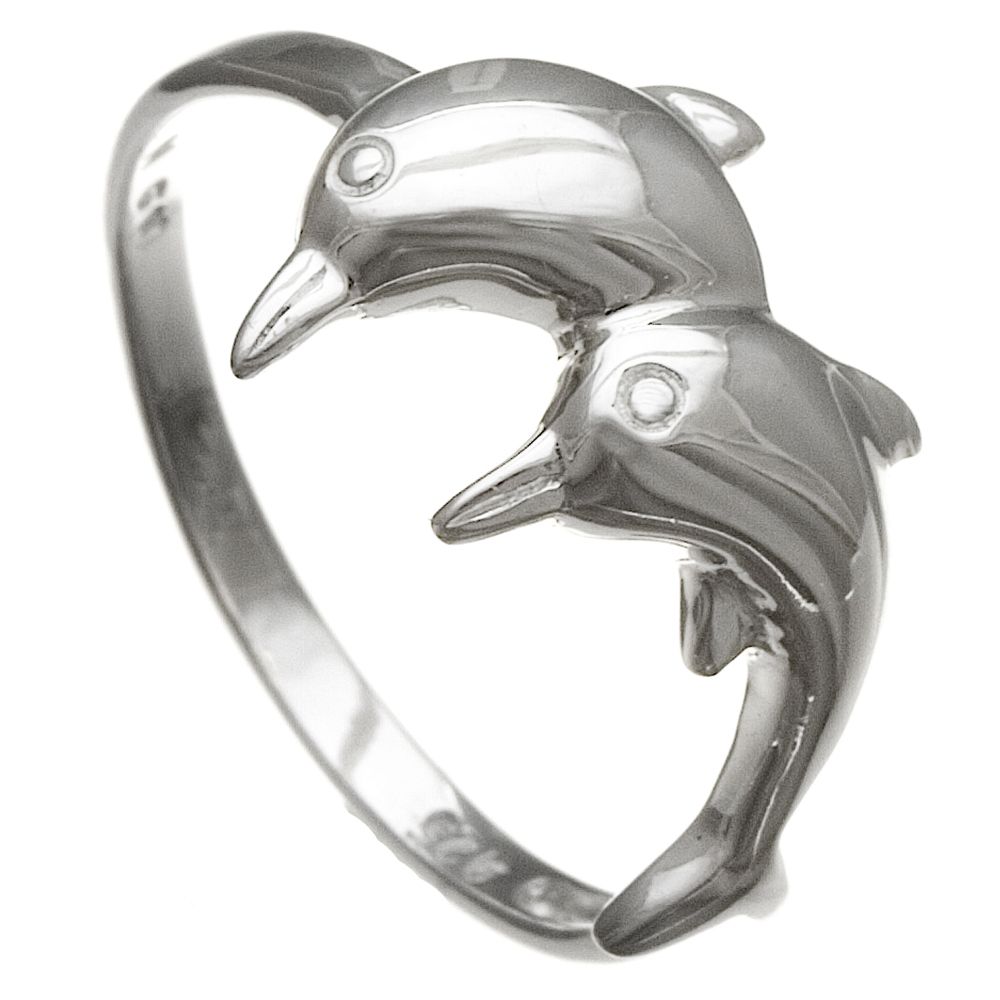 Silver Earth Double Dolphin Ring in Sterling Silver
