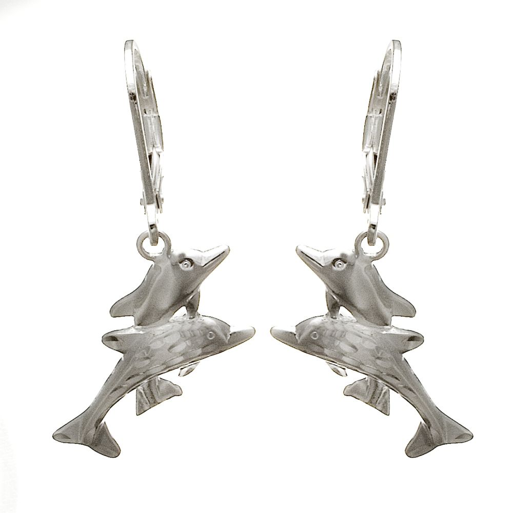Silver Earth Diamond Cut Dolphin Drop Earrings In Sterling Silver