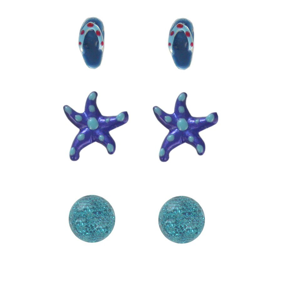 Beach Theme Stud Earring Set in Sterling Silver