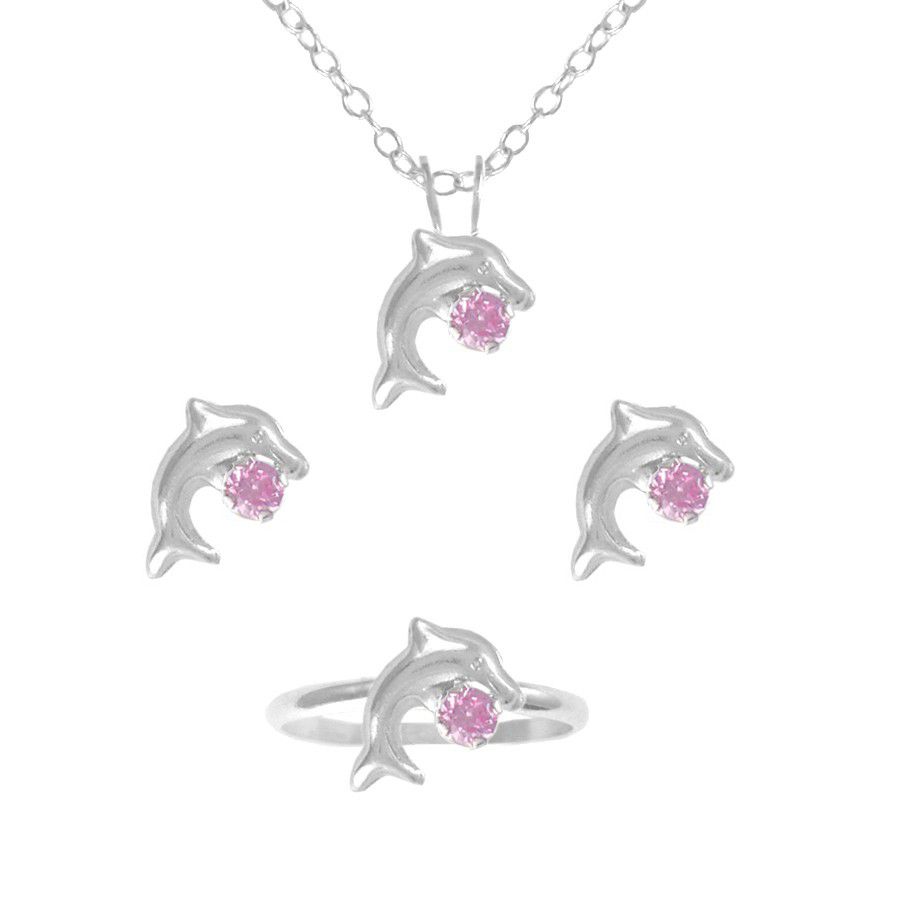 Dolphin Pendant, Earring and Ring Set in Sterling Silver