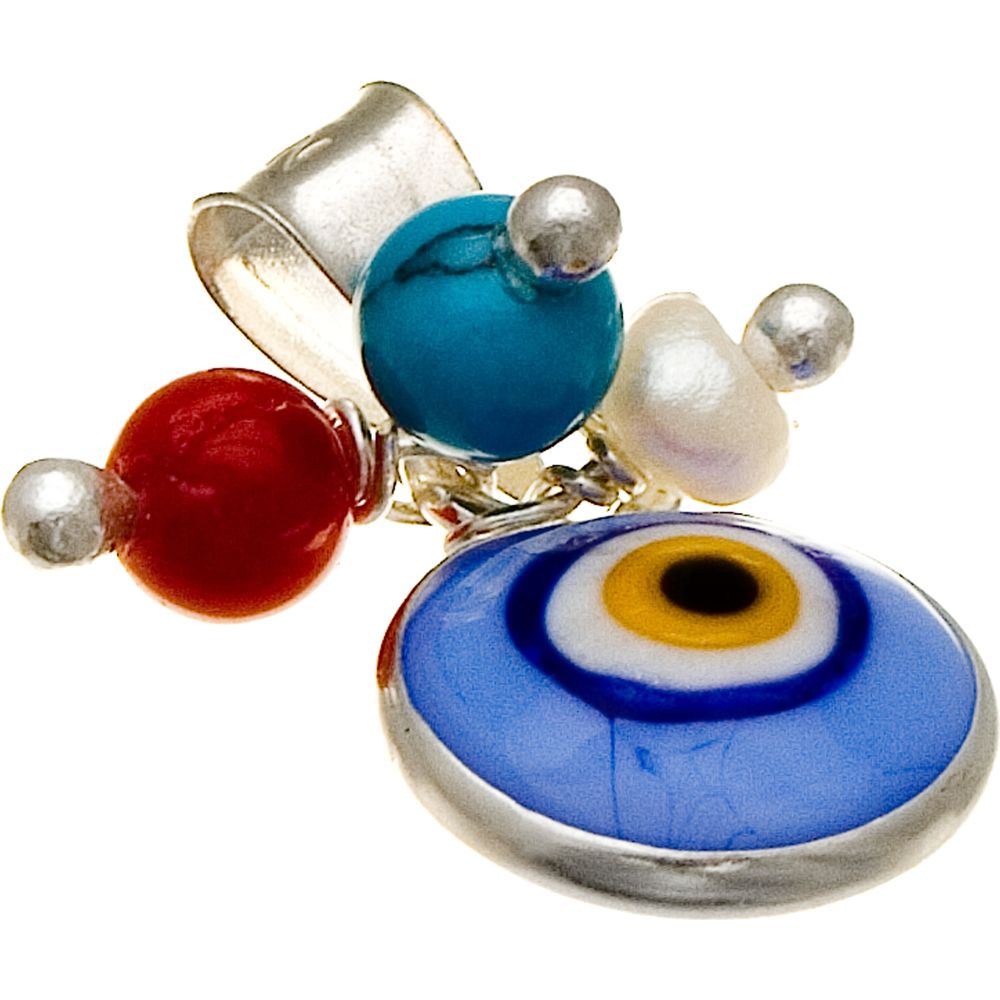Evil Eye Crystal, Bead and Sterling Silver Drop Pendant