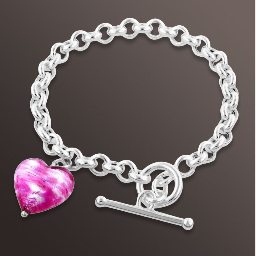 Sterling Silver Bracelet with Pink Glass Heart Charm at Sears.com