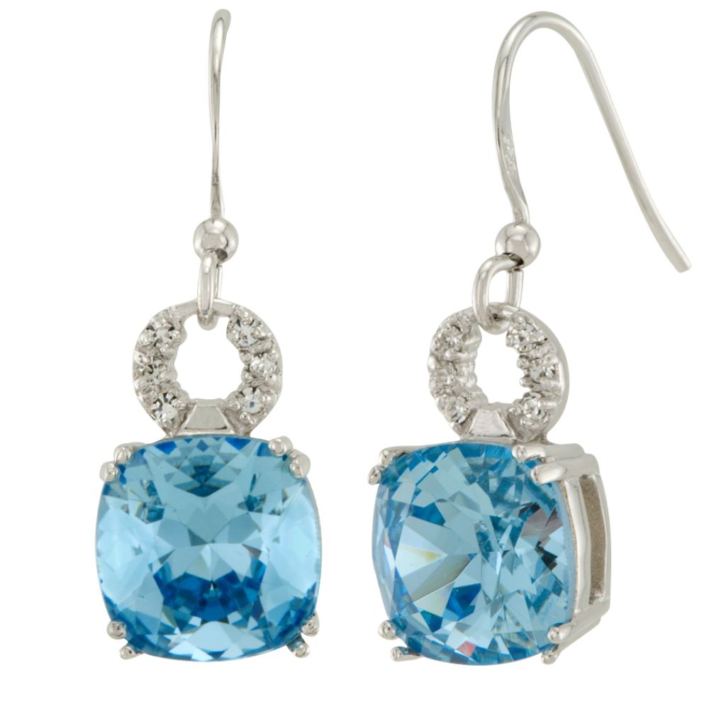 Cushion cut Aquamarine and Clear Crystal Earrings in Rhodium over SS at Sears.com