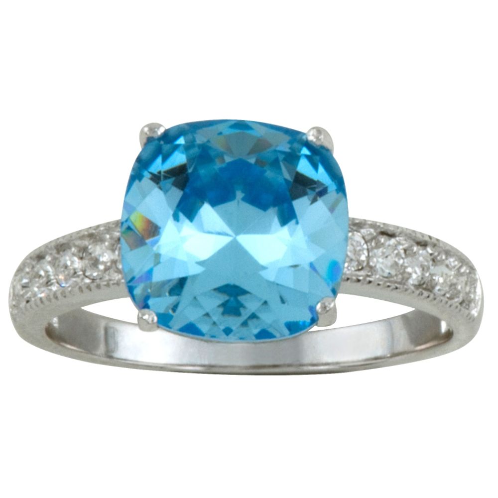 Cushion-cut Aquamarine & Clear Swarovski Crystal Ring in Rhodium over SS at Sears.com