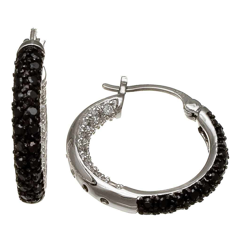 White and Black Cubic Zirconia Hoop Earrings
