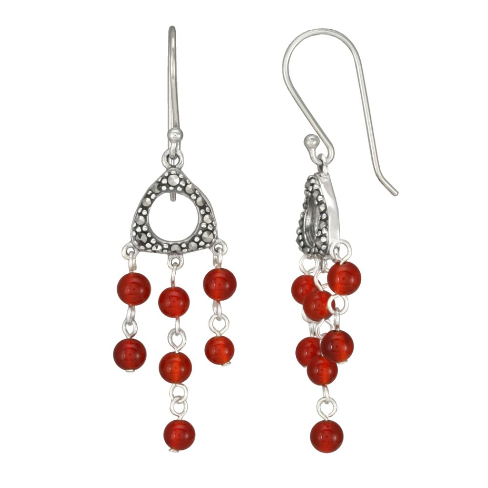 Victoria Crowne Marcasite And Carnelian Bead Sterling Silver Earrings