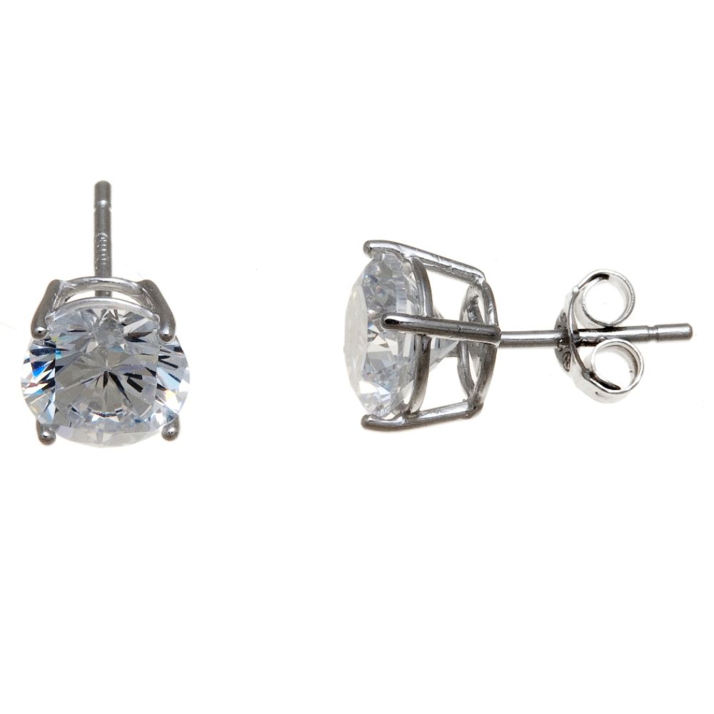 Round CZ Sterling Silver Stud Earring