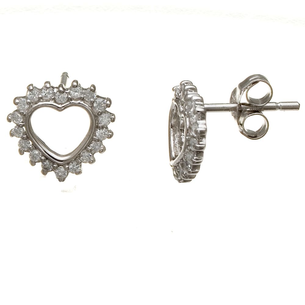 Cubic Zirconia Heart Earrings in Sterling Silver