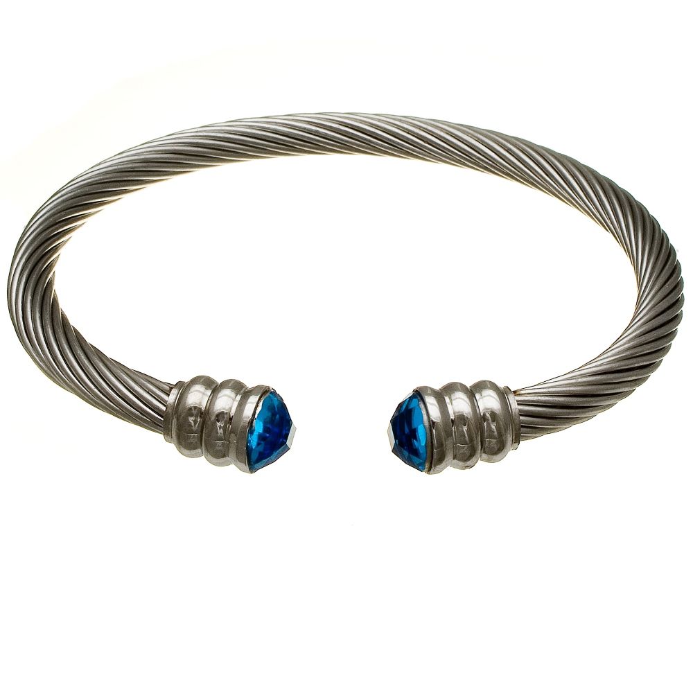 Stainless Steel Twist Bangle Bracelet with Blue Stone Accents at Sears.com