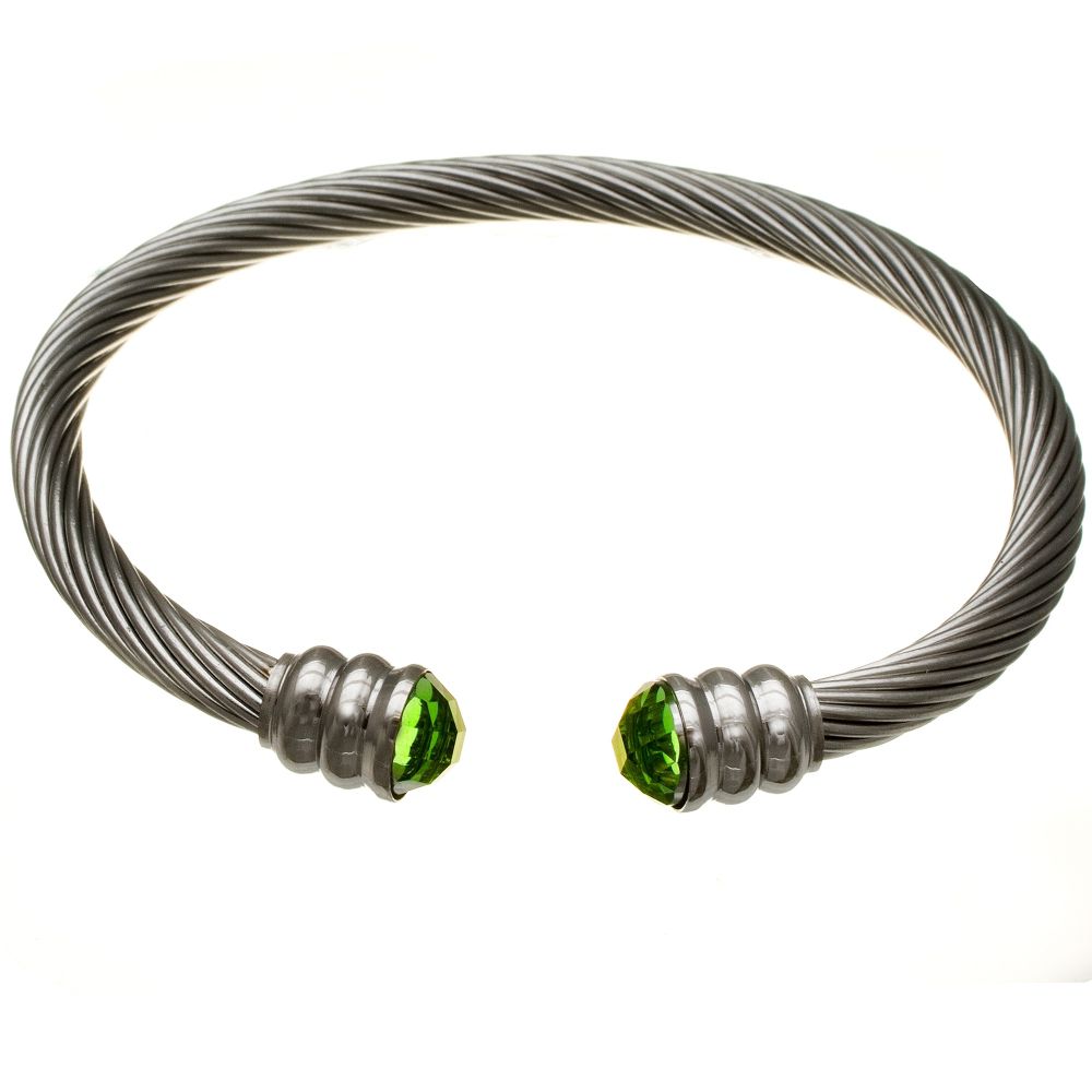 Stainless Steel Twist Bangle Bracelet with Green Stone Accents at Sears.com
