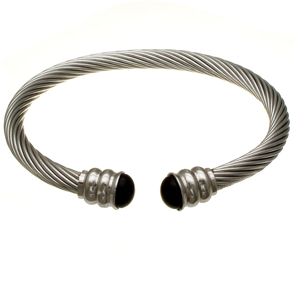 Stainless Steel Twist Bangle Bracelet with Black Stone Accents at Sears.com