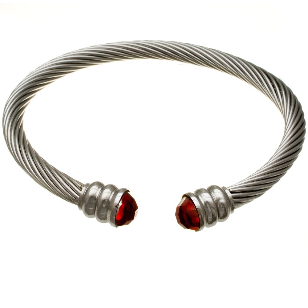 Stainless Steel Twist Bangle Bracelet with Red Stone Accents at Sears.com