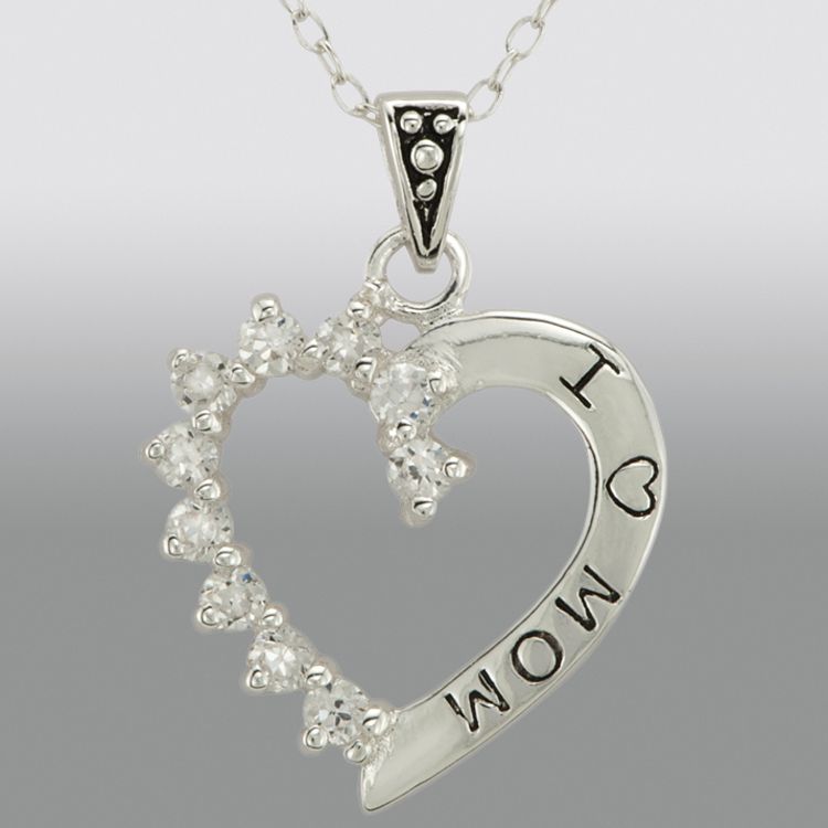 Sterling Silver and Cubic Zirconia I Love Mom Heart Pendant at Sears.com