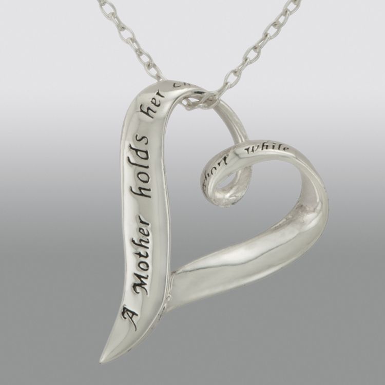 Sterling Silver Open Mother Holds Child Heart Pendant
