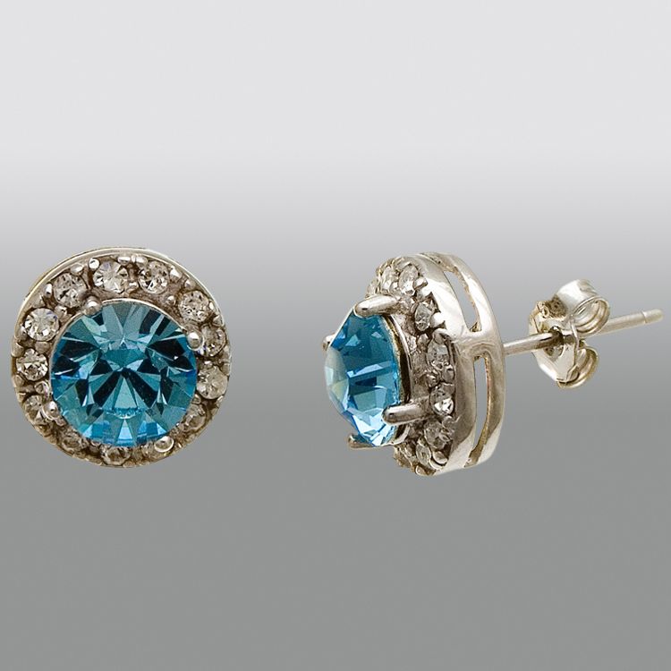 Aquamarine Swarovski Crystal and Polished Sterling Silver Round Stud Earrings at Sears.com