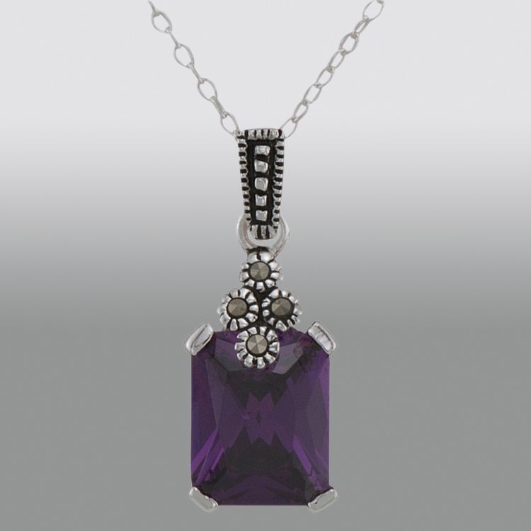Sterling Silver Marcasite and Amethyst Cubic