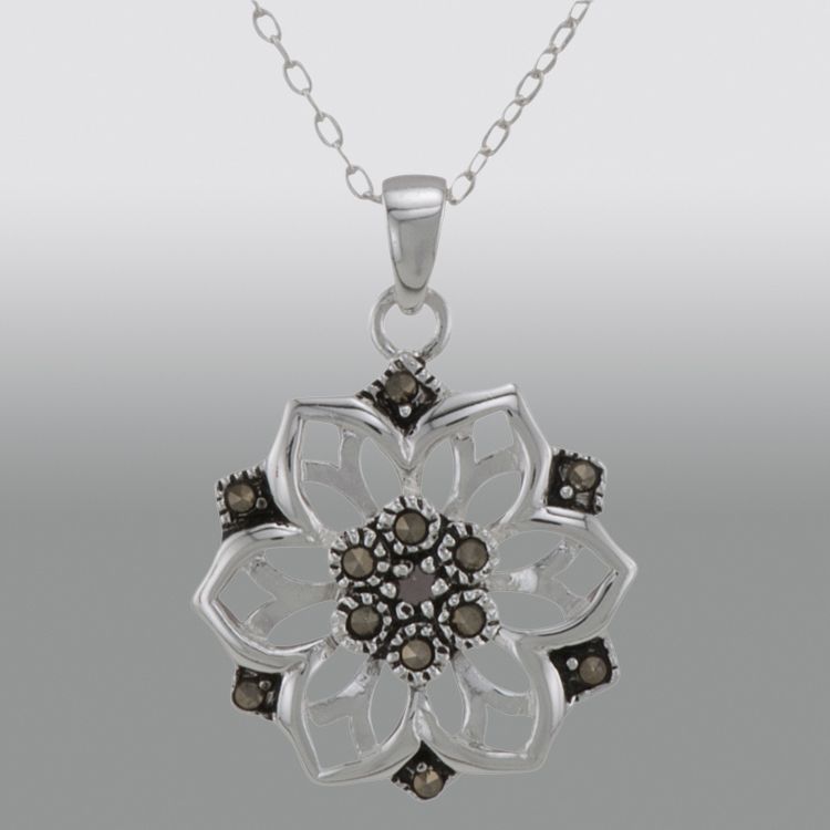 &nbsp; Sterling Silver Marcasite Flower Pendant